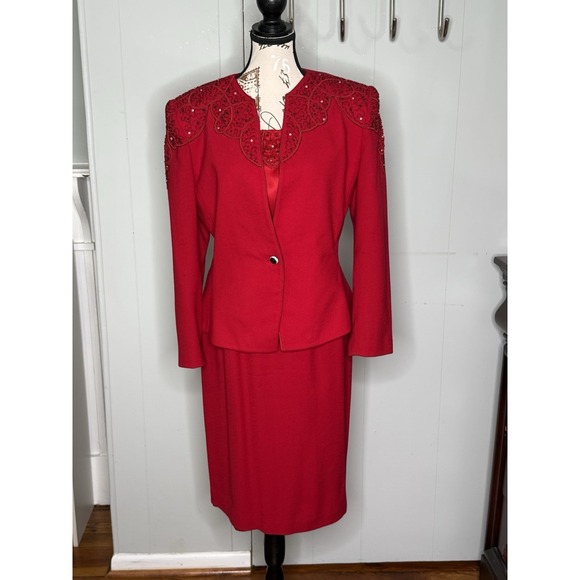 Nolan Miller Dresses & Skirts - Nolan Miller Vintage Wool Bead Sequin 3-piece Skirt Suit SET matador size 10